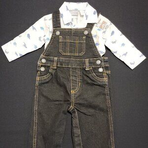 Carter's Denim Overalls 6 Months /The Children's Place Dinosaur Shirt 3-6 Months